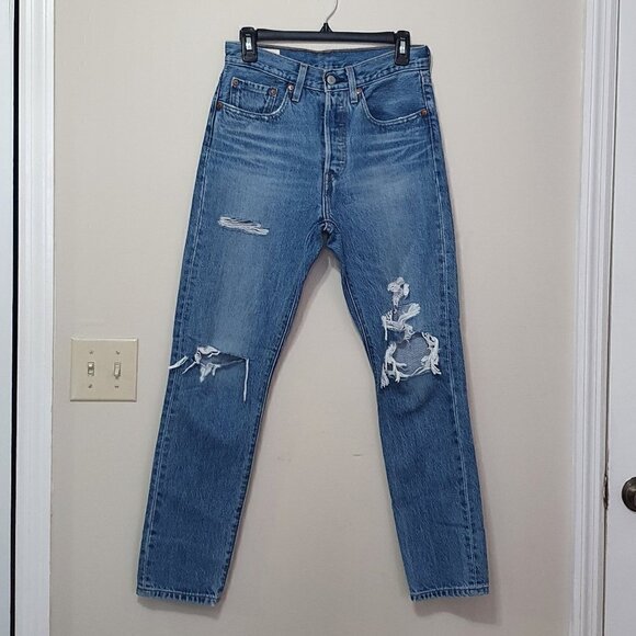 LEVI'S 501 Riveted Distressed Skinny Filiforme Jeans - Picture 3 of 14